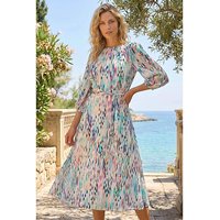 Blurred Pleat Neck Midi Dress