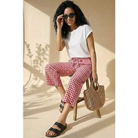 Gingham Tie Waist Cropped Trouser