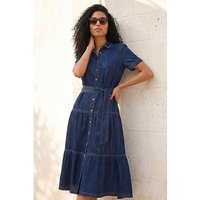 Denim Tiered Cotton Midi Dress