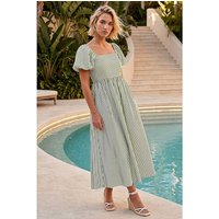 Stripe Puff Sleeve Midi Dress
