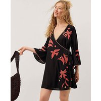 Zora Embroidered Mini Wrap Dress
