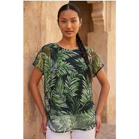 Palm Print Mesh Overlay Top