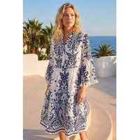 Beaded Tassel Trim Smock Dress