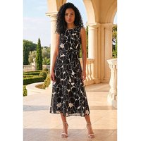 Chiffon Floral Pleat Neck Dress