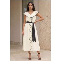 Frill Contrast Tipped Midi Dress