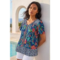 Floral Print Trim Detail Top Royal Blue