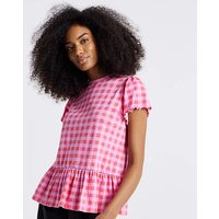 Ruffle Sleeve Peplum Tee Pink Red