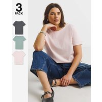 Pack 3 Short Sleeve Slash Neck Tops Charcoal Sage Pink