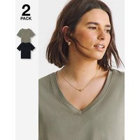 2 Pack V Neck T Shirts Khaki Black