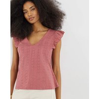 V Neck Ruffle Sleeve Broderie Top