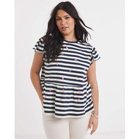 Embroidered Seaside Peplum Top White Blue