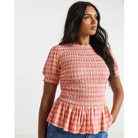 Shirred Mesh Short Sleeve Top