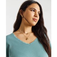 Rib V Neck Lace Trim T Shirt Dusty Sage
