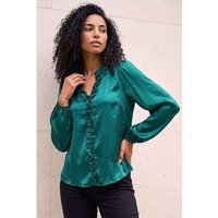 Crinkle Satin Frill V Neck Top