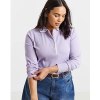 Contrast Scallop Trim LS Polo