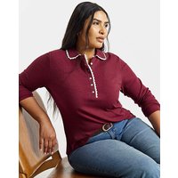 Contrast Scallop Trim LS Polo