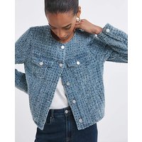 Fitted Collarless Boucle Textured Jacket MID