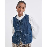 Denim Tie Front Quilted Gilet MID