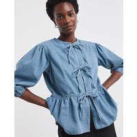 Light blue Peplum Puff Sleeve Top Light Blue JD Williams