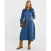 Embroidered Denim Midi Dress