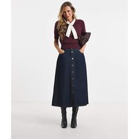 Elasticated Waist Button Midi Skirt Indigo - JD Williams - Size: 26
