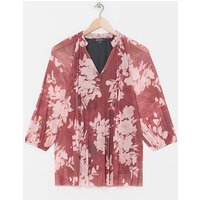 Printed V Neck Mesh Blouse Floral Print