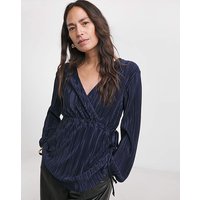 Plisse V Neck Longline Wrap Top