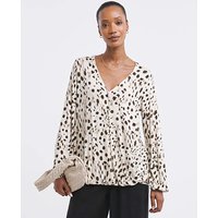 Wrap Bubble Hem Long Sleeve Top Animal Print