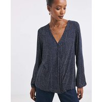 Wrap Bubble Hem Long Sleeve Top Print