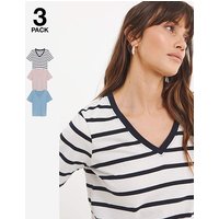 3 Pack V Neck T shirt Stripe Blush Blue JD Williams