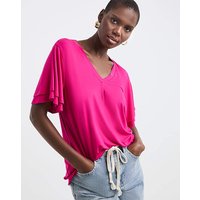 Double Angel Sleeve V Neck Top