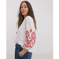 Broderie 3 4 Length Sleeve Crew Neck Top