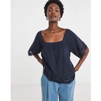 Square Neck Broderie Sleeve Hem Top JD Williams