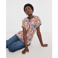 Longline Short Sleeve Curved Hem Top Aztec Print JD Williams