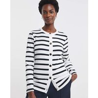 Crew Neck Striped Button Front Cardigan
