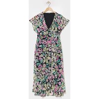 Ruffle Front Wrap Midi Dress Floral