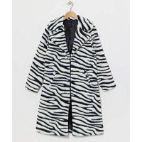 Longline Zebra Print Faux Fur Coat