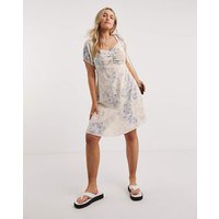 Floral Print Linen Look Tea Dress Floral Print