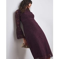 High Neck Lace Midi Dress