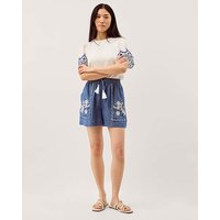 Isla Embroidered Denim Shorts Denim Blue