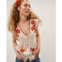 Rhea Embroidered Linen Blend Top