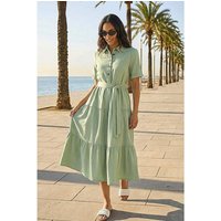 Button Detail Tiered Midi Dress