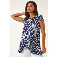 Floral Print Hanky Hem Tunic Top
