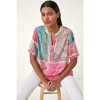 Scarf Print Hotfix Buttoned Top