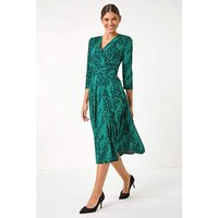 Animal Print Mock Wrap Midi Dress