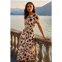 Flower Print Pleat Neck Midi Dress