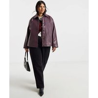 Faux Leather Button Shacket
