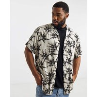 & Jeff Printed Resort Shirt Cream Black & 2XL