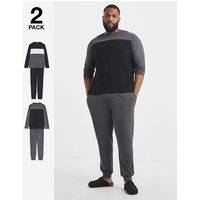 2 Pack Long Sleeve Block Pyjamas Black Charcoal Jacamo 3XL54 56
