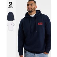 & Hoodie T Shirt 2 Pack Navy White & 6XL